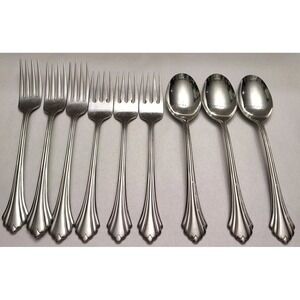 ONEIDA Bancroft Stainless Flatware Dinner Salad Forks & Spoons 9 Pc Matte Glossy